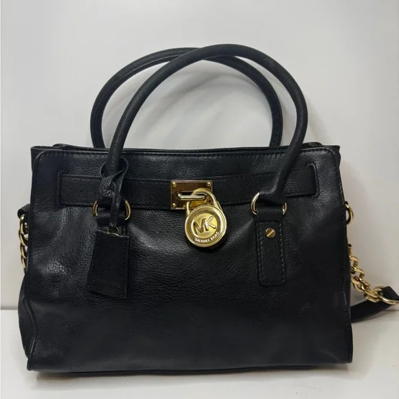 Michael Kors Hamilton Medium Saffiano Leather Handbag w Gold Rock Black - Picture 6 of 11